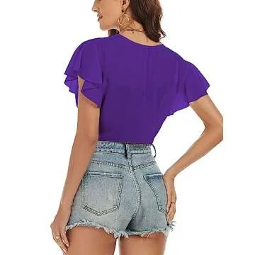 ZAFUL Women Tie Front Chiffon Shrug Short Sleeve Cropped Sheer Bolero Shrug Cardigan Purple S
