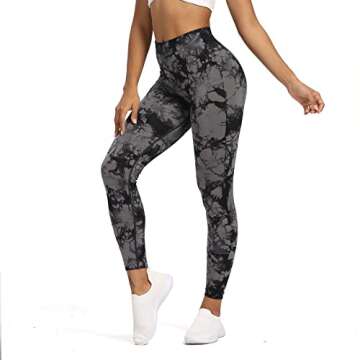 Aoxjox Seamless Scrunch Legging for Women Asset Tummy Control Workout Gym Fitness Sport Active Yoga Pants 22'' (Tie-Dye Black Grey, X-Large)