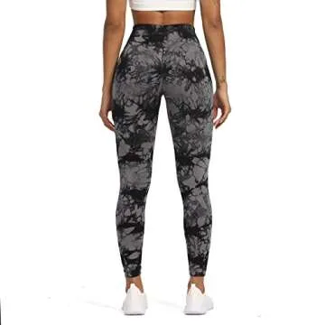 Aoxjox Seamless Scrunch Legging for Women Asset Tummy Control Workout Gym Fitness Sport Active Yoga Pants 22'' (Tie-Dye Black Grey, X-Large)