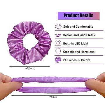 24 Pcs Light Up Scrunchies, LED Scrunchies Hair Bands, Neon Scrunchies Elastic Glow in the Dark Srunchies Rave Accessories for Women Birthday Halloween Christmas New Year