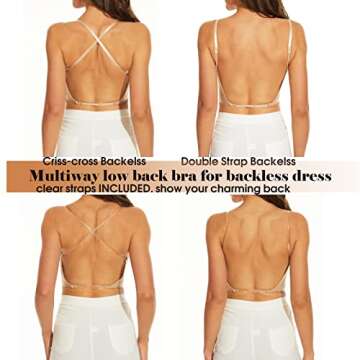 sealsea Womens Low Back Bra Wire Lifting Deep U Shaped Plunge Backless Bra with Convertible Clear Straps