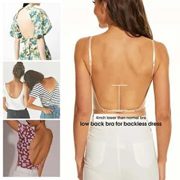 sealsea Womens Low Back Bra Wire Lifting Deep U Shaped Plunge Backless Bra with Convertible Clear Straps