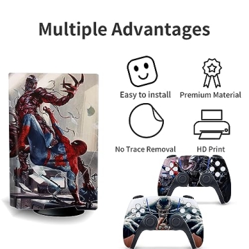 Toxxos Console and Controller Skins Cover for PS5 - Full Set of Red and Black Spider Skin Accessories
