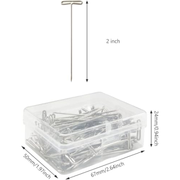 Quality 2 inch T Pins for Wig Styling and Crafts - 50 Pack
