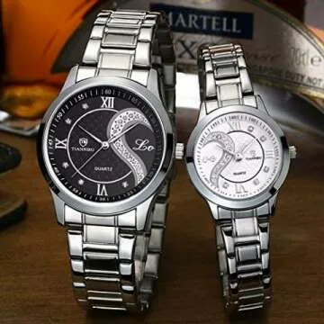 Couple Stainless Steel Watches Set - Black & White