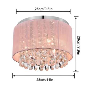 LaLuLa Pink Chandelier Drum Flush Mount Chandelier Crystal Ceiling Light Fixture 3 Light Bedroom Cha...