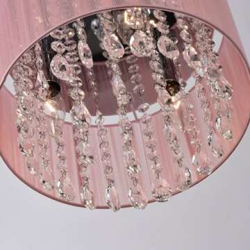 LaLuLa Pink Chandelier Drum Flush Mount Chandelier Crystal Ceiling Light Fixture 3 Light Bedroom Chandelier