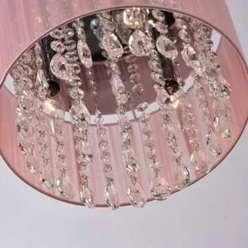 LaLuLa Pink Chandelier Drum Flush Mount Chandelier Crystal Ceiling Light Fixture 3 Light Bedroom Chandelier