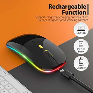 Upgrade LED Wireless Mouse, Slim Silent Mouse 2.4G Portable Mobile Optical Office Mouse with USB & T...