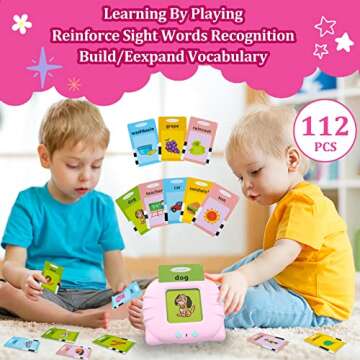 QuTZ ABC Learning Flash Cards for Toddlers 2-4, Autism Toys, Speech Therapy Educational Talking Sight Words Kindergarten Boys and Girls, 248 Pink