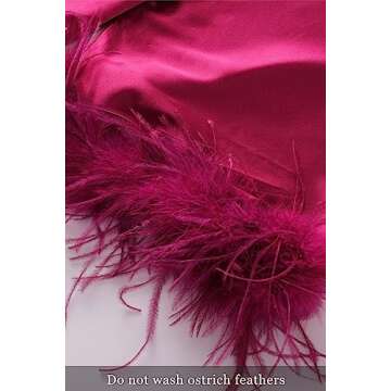 PRODESIGN Satin Kimono Robe Long Silky Bath Robe with Ostrich Feather Trim Sleepwear Wedding Bridesmaid Robe