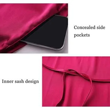 PRODESIGN Satin Kimono Robe Long Silky Bath Robe with Ostrich Feather Trim Sleepwear Wedding Bridesmaid Robe