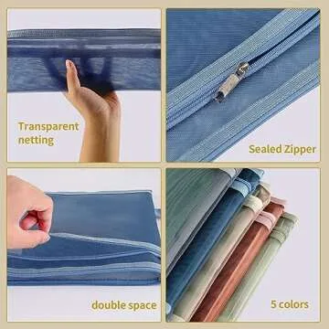 TrueLux 10 Pack Colored Double-Layer Mesh Zipper Pouch Bags, Nylon Building Block Sets Toy Storage & Organization, Breathable See Through (5Pcs A4+5Pcs A5) Pouch with Handle for School Office Games