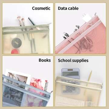 TrueLux 10 Pack Colored Double-Layer Mesh Zipper Pouch Bags, Nylon Building Block Sets Toy Storage & Organization, Breathable See Through (5Pcs A4+5Pcs A5) Pouch with Handle for School Office Games