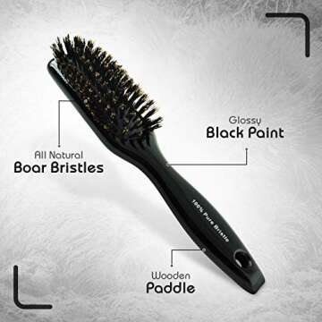 Boar Bristle Hair Brush Narrow - Black Wooden Paddle - Hair Accessories for All Hair Types