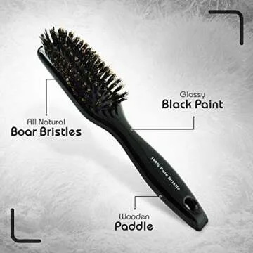Boar Bristle Hair Brush Narrow - Black Wooden Paddle - Hair Accessories for All Hair Types
