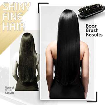 Boar Bristle Hair Brush Narrow - Black Wooden Paddle - Hair Accessories for All Hair Types