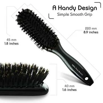 Boar Bristle Hair Brush Narrow - Black Wooden Paddle - Hair Accessories for All Hair Types