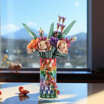 HI-REEKE Vase Building Set for Flowers Bouquet 10280 10313, Transparent Vase Flower Display Stand Building Block Kit for Women Adult