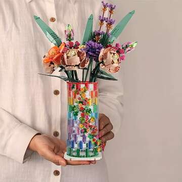 HI-REEKE Vase Building Set for Flowers Bouquet 10280 10313, Transparent Vase Flower Display Stand Building Block Kit for Women Adult