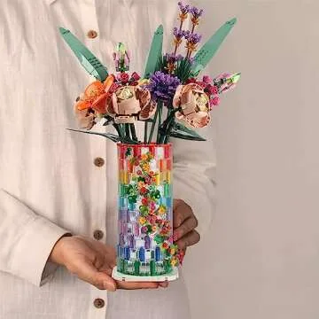 HI-REEKE Vase Building Set for Flowers Bouquet 10280 10313, Transparent Vase Flower Display Stand Building Block Kit for Women Adult