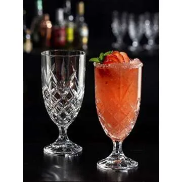 Royalty Art Kinsley Lowball Whiskey Glasses Set, 8 Long-Stem Tumbler, Tall Goblet Style Glassware for Hosting Parties, Events, or Evening Dinners, Bourbon, Scotch or Liquor