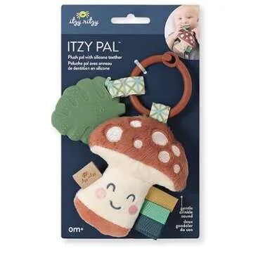 Itzy Ritzy Infant Toy & Teether - Itzy Pal Baby Teething Toy Includes Lovey, Crinkle Sound, Textured Ribbons & Silicone Teether Toy for Newborn (Mushroom)
