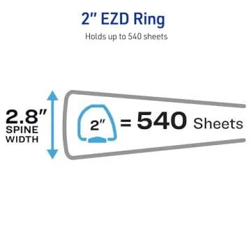 Avery Heavy-Duty View 3 Ring Binder, 2 Inch One Touch EZD Rings, 540-Sheet Capacity, 2.8 Inch Wide Spine, Customizable Clear Cover and Spine, 1 White Binder (79192)