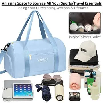 Gym Bag for Women with Shoe Compartment Waterproof, Sports Duffle Bag for Travel Duffel Weekender Carry on Beach Yoga Overnight Luggage Mommy Maternity Hospital Bag Blue 17.5 Inch