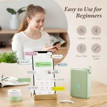 NIIMBOT Label Maker Machine D110 Label Printer Tape Included Portable Wireless Connection Multiple Templates Available for Phone Easy to Use for Office Home Organization Rechargeable Green