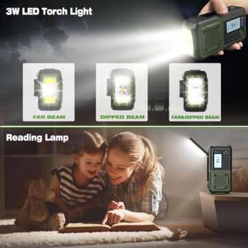 Crank Emergency Radio 5000mAh, Weather Radio, Solar Radios Battery Operated, NOAA/AM/FM Weather Alert Radios with Power Bank Phone Charger, SOS Alarm, Flashlight & Reading Lamp Indoor Outdoor