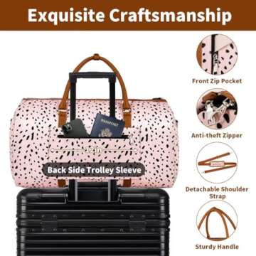 Convertible Garment Duffle Bags for Travel - Carry On Garment Bags With Toiletry Bag, Large Weekender Bags for Women Men 2 in 1 Hanging Suitcase Suit Travel Duffel Bags (Pink Leopard)