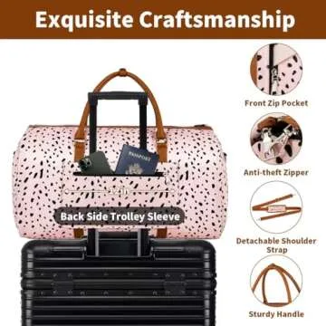 Convertible Garment Duffle Bags for Travel - Carry On Garment Bags With Toiletry Bag, Large Weekender Bags for Women Men 2 in 1 Hanging Suitcase Suit Travel Duffel Bags (Pink Leopard)