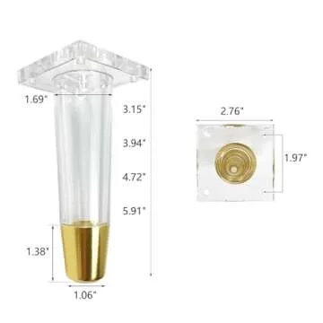 Susenya Kitchen Cabinet Feet, 4.72" Modern Table Legs,Acrylic Legs for Furniture,Clear Gold End Cabi...