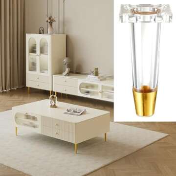 Susenya Kitchen Cabinet Feet, 4.72" Modern Table Legs,Acrylic Legs for Furniture,Clear Gold End Cabinet Support Legs,with Screws,Legs for Furniture,Set of 4