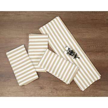 Linen Hub 12 Pack 100% Cotton Cloth Dinner Napkins 17x17 Farmhouse Stripe, Soft Absorbent Restaurant Hotel Quality, Everyday Use Easy Care Machine Washable Wedding Dinner Napkins Beige Natural