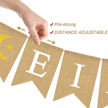 Jute Burlap Eid Mubarak Banner for Ramadan Decorations