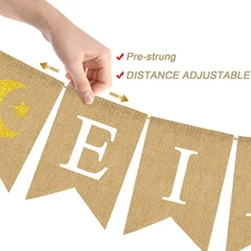 Jute Burlap Eid Mubarak Banner for Ramadan Decorations