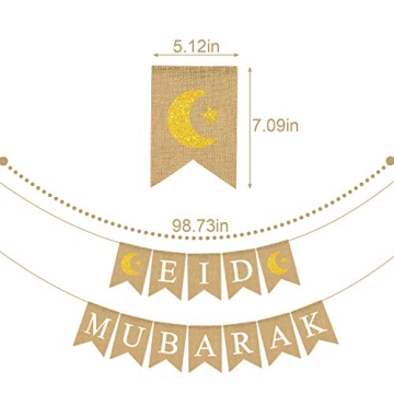 Jute Burlap Eid Mubarak Banner for Ramadan Decorations
