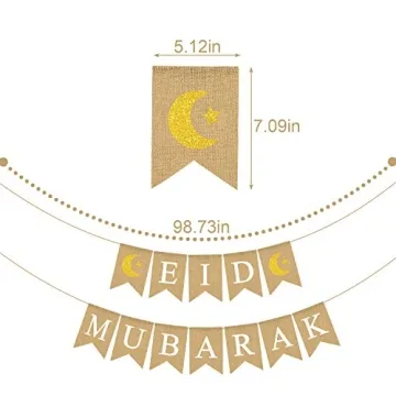 Jute Burlap Eid Mubarak Banner for Ramadan Decorations