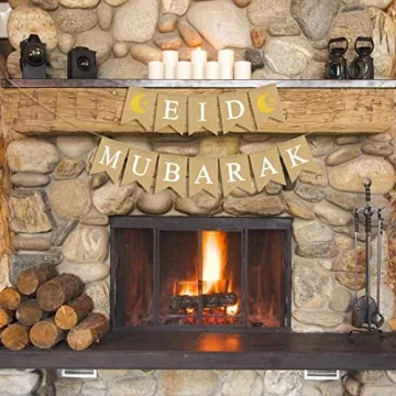 Jute Burlap Eid Mubarak Banner for Ramadan Decorations