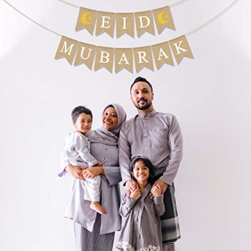 Jute Burlap Eid Mubarak Banner for Ramadan Decorations