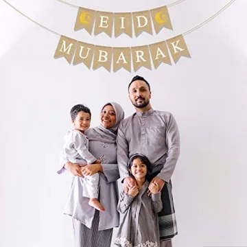 Jute Burlap Eid Mubarak Banner for Ramadan Decorations