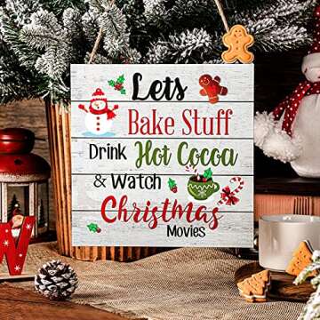 Blulu Christmas Hanging Wooden Sign Christmas Coffee Wall Decor Wood Ornament Xmas Candy Hanging Door Sign for Holiday Kitchen Home Coffee Party Decoration(null)