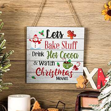 Blulu Christmas Hanging Wooden Sign Christmas Coffee Wall Decor Wood Ornament Xmas Candy Hanging Door Sign for Holiday Kitchen Home Coffee Party Decoration(null)