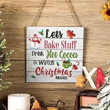 Blulu Christmas Hanging Wooden Sign Christmas Coffee Wall Decor Wood Ornament Xmas Candy Hanging Door Sign for Holiday Kitchen Home Coffee Party Decoration(null)