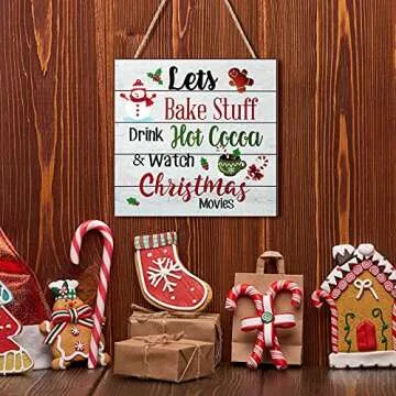 Blulu Christmas Hanging Wooden Sign Christmas Coffee Wall Decor Wood Ornament Xmas Candy Hanging Door Sign for Holiday Kitchen Home Coffee Party Decoration(null)