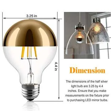 KarlunKoy Half Chrome Light Bulb,6W (60W Equivalent) Dimmable LED Edison Bulb,G80/G25 Globe Shape Decorative LED Bulbs,Half Gold Reflected Light 2700K Soft White E26 Base Pack of 4