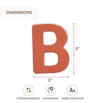 Alphabet Magnets for Fridge - Letter Magnets for Toddlers 1-3 - Large Magnetic Kids Toys to Stick on Refrigerator and Other Metallic Surface - Big and Colorful Letter Wood Magnets for Baby