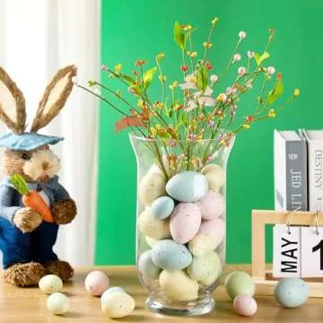 SiliFine 36 Pcs Easter Speckled Eggs Plastic Speckled Eggs Bowl and Vase Filler Faux Chicken Eggs for DIY Spring Displays and Easter Decorations (Cute Color)